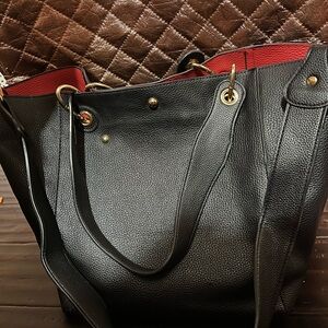 Black Leather Tote Bag Red Interior